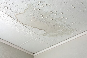 water patch with droplet on damp ceiling