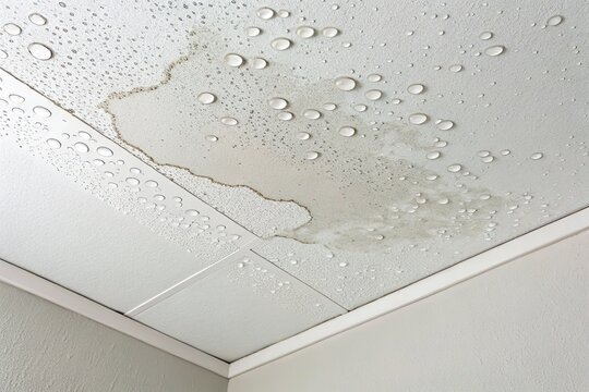water patch with droplet on damp ceiling