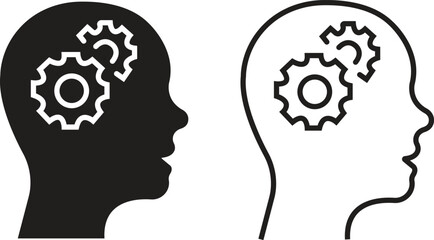 Set of mental state icons. Emotional support, Inspiration, Opportunity pictogram. Psychology therapy flat and outline signs. Intellectual Process symbols vectors isolated on transparent background.
