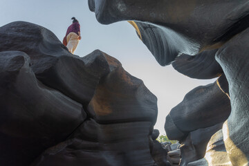 Loei Dun, a beautiful and unusual stone terrace. The lower part of the terrace has many holes,...