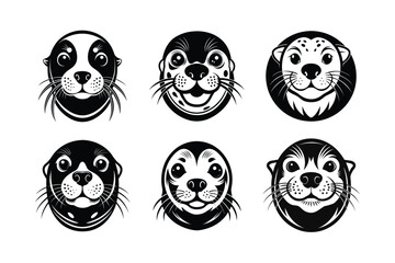 Leopard Seal (Hydrurga leptonyx) mammal animal, labeled silhouette vector art illustration.