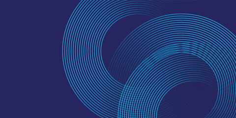 Abstract blue glowing geometric lines on dark blue background. Modern shiny circle lines pattern.