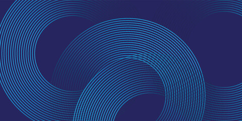 Abstract blue glowing geometric lines on dark blue background. Modern shiny circle lines pattern.