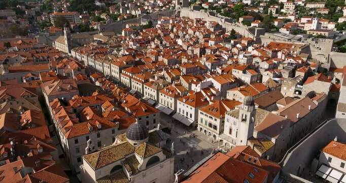 Aerial View Of Dubrovnik Old Town With Sponza Palace And Saint Blaises Church In Croatia.