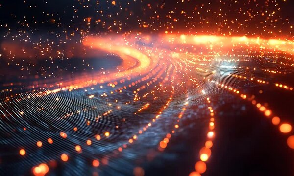 Glowing Quantum Bits Flipping States Visualized as Trails of Light Futuristic Digital Technology Concept