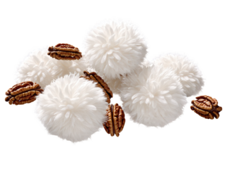 Divinity Fluffy pale divinity candy with crunchy pecans, floating on transparent backdrop.