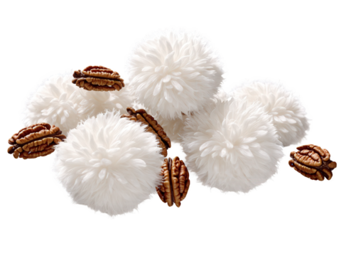 Divinity Fluffy pale divinity candy with crunchy pecans, floating on transparent backdrop.
