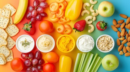 Variety of Healthy Snacks in a Flat Lay Arrangement