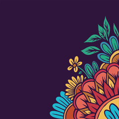 background dark purple with abstract ornaments flowers. Hand draw illustration