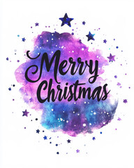 Merry Christmas Artistic Watercolor Design with Handwritten Style Text and Colorful Background Featuring Stars and Abstract Patterns