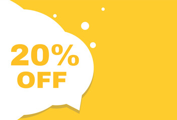 20 percent off speech bubble, flat banner icon for advertising or announcement. vector element design.