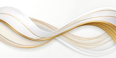 Elegant abstract design with white and gold flowing curves 