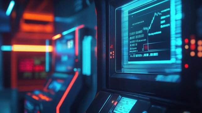 Cyberpunk Stock Market: Futuristic Trading Interface with a Rising Graph