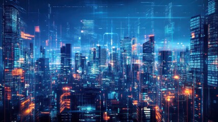 Naklejka premium The Digital Cityscape: Where Technology and Urban Life Intertwine