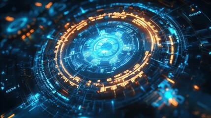 Futuristic HUD Interface: Glowing Blue and Orange Circles with Data Patterns