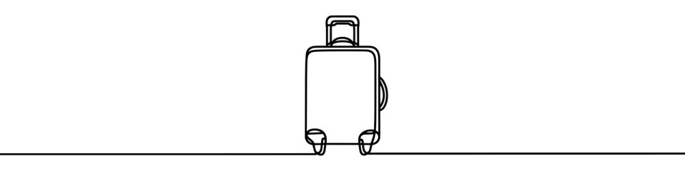 Minimalist illustration of rolling luggage created with one continuous line, representing travel, tourism, and journey