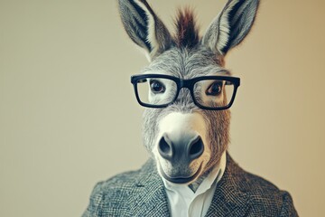 Obraz premium businessman donkey in classic suit and black glasses on light background