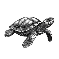 Fototapeta premium Tranquil sea turtle swimming in natural marine habitat