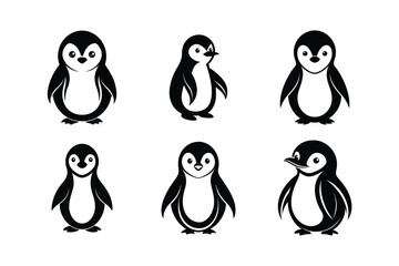 Little Penguin (Eudyptula minor) mammal animal, labeled silhouette vector art illustration.