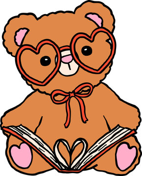 recommend clip art: Retro Valentine Bookish Teddy Bear Reading Love Book