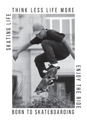 Teenage Caucasian boy Skateboarding Mid Air in Dynamic pose. © Classy Comft Fashion