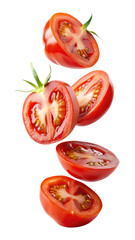 Fototapeta premium flying tomato slices isolated on transparent white background, clipping path
