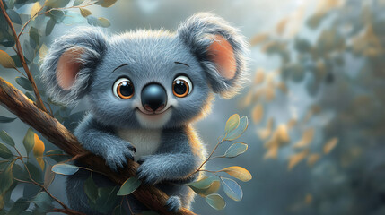 Cute cartoon koala 3D with funny expression