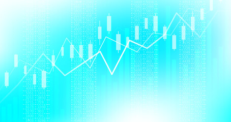 Fototapeta premium Abstract infographic visualization. Financial chart with uptrend line graphs and candlesticks. Futuristic network or business analytics. Graphic concept for your design.