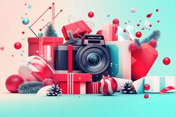 Camera Captures Festive Cheer with Gifts, Ornaments, and Holiday Magic.