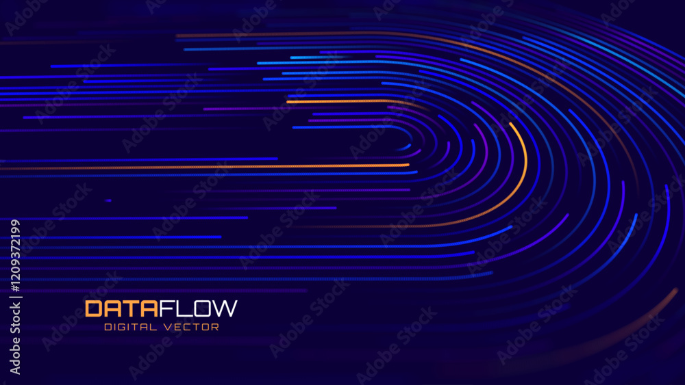 Poster High Speed Light Particles Internet Data Cloud Technology Background. Digital Road Fast Speed Internet Broadband Data Flow Concept. Science Tech Research Presentation Bg. Vector Illustration.
