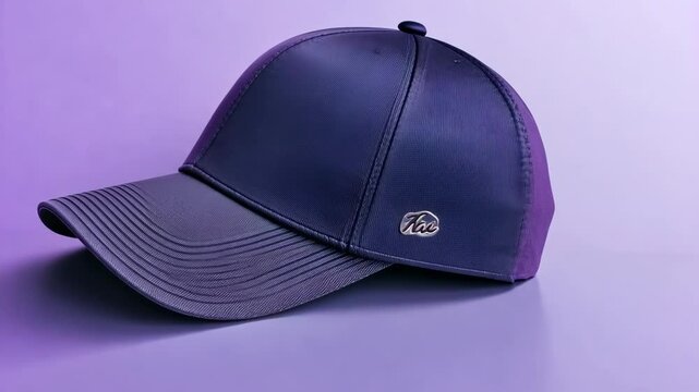Purple hat is on a purple background. The hat is the main focus of the image. The purple background creates a sense of harmony and complements the hat's color