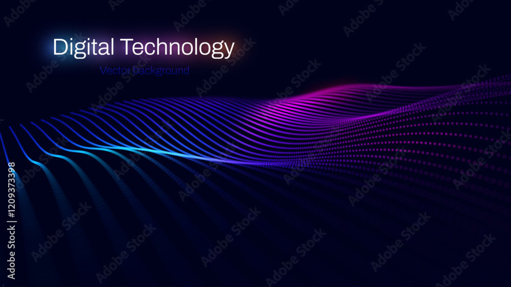 Poster Cyber Big Data Flow Particles Bokeh. Digital Neural Network. Concept of AI Artificial Intelligence Technology Machine Deep Learning. Digital Communication. Science Technology Presentation Vector.