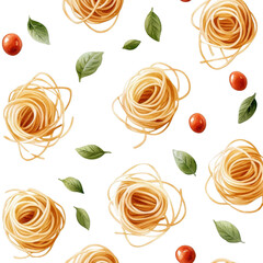 Watercolor seamless pattern of spaghetti, isolated on a white background, artistic and visually engaging. cutout png