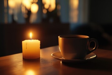 Fototapeta premium Cup and Candle on Table