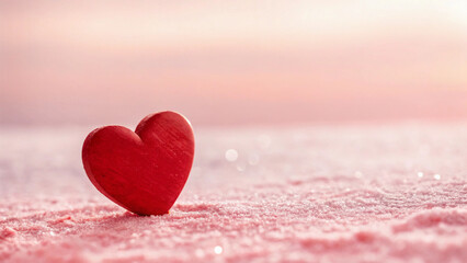 Fototapeta premium soft pink gradient background with a single red heart in the center generative ai