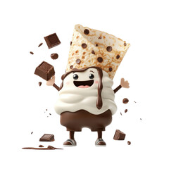 3D cartoon character-style chocolate crepe, isolated on a white background, creating a playful and...