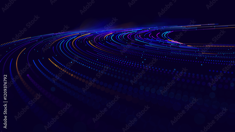 Aufkleber High Speed Light Particles Internet Data Background. Digital Road Fast Speed Internet Broadband Data Flow Concept. Light Arc Turn Twist Bend Effect. Vector Illustration.