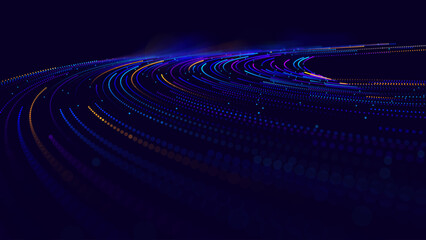 High Speed Light Particles Internet Data Background. Digital Road Fast Speed Internet Broadband Data Flow Concept. Light Arc Turn Twist Bend Effect. Vector Illustration.