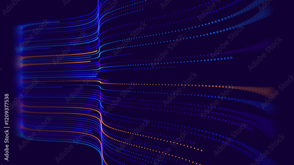 Poster High Speed Light Particles Internet Data Background. Digital Road Fast Speed Internet Broadband Data Flow Concept. Light Arc Turn Twist Bend Effect. Vector Illustration.