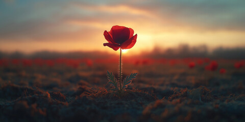 Captivating sunset over a lone red rose scenic field nature photography tranquil atmosphere close-up view beauty of solitude