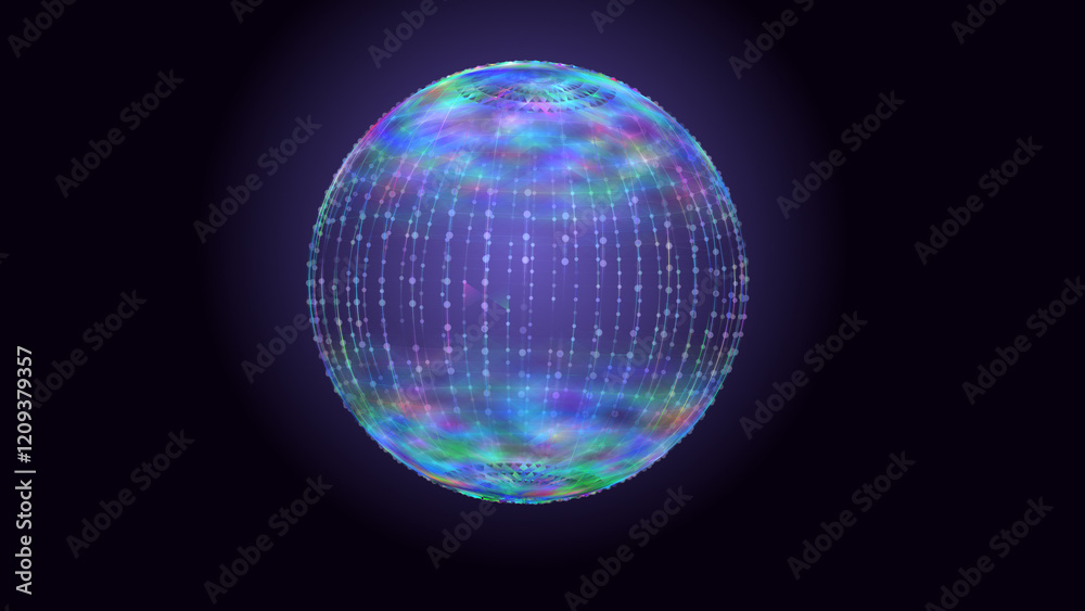 Poster Abstract technology sphere with connecting dots, lines and triangles. Digital abstract network structure. 3D rendering.