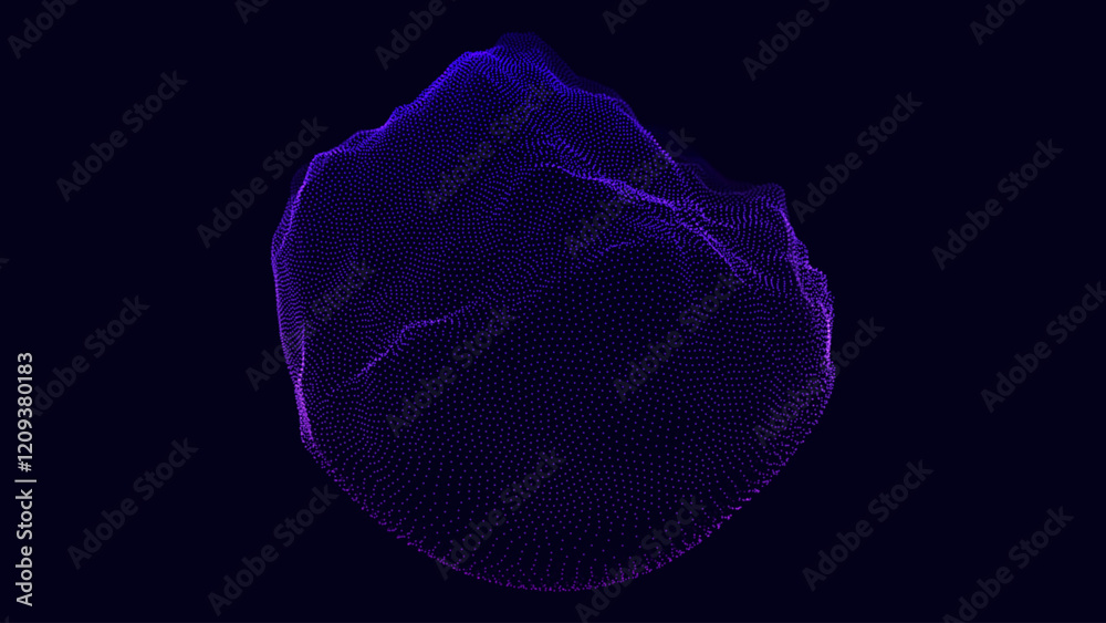 Leinwandbilder Abstract Vector Particles Mesh on Black Background. Futuristic Style HUD Design Element. Corrupted Point 3D Sphere. Chaos Aesthetics. Vector Illustration.