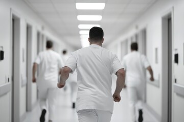 Fototapeta premium Medical team running through hospital corridor during emergency