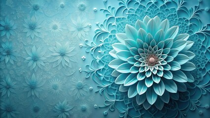 Aqua Floral Mandala Intricate Paper-Art Design Featuring a Large Central Bloom and Delicate Surrounding Accents