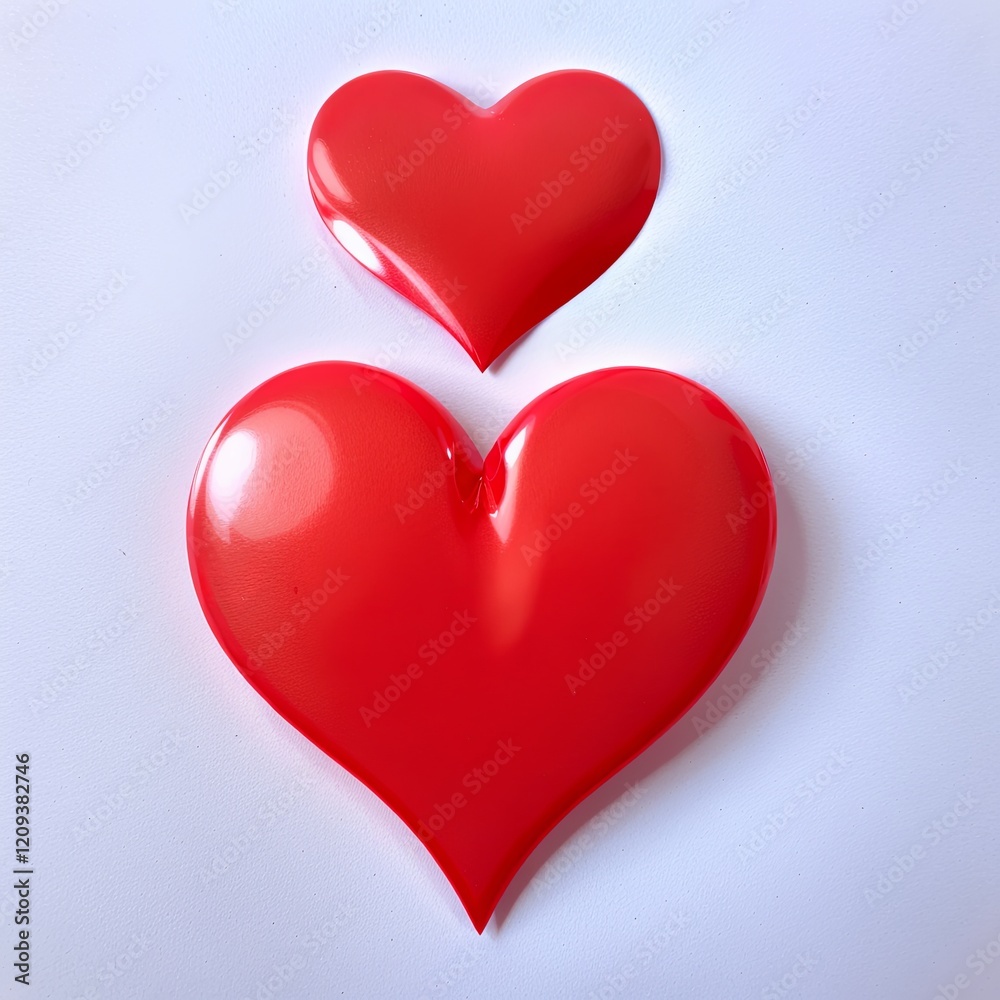 Poster two red hearts are placed on a white background