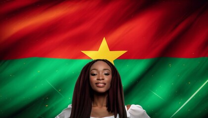 Burkina Faso national flag, face of an inhabitant