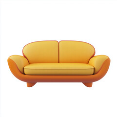A modern sofa with a mid-century design, with blue and beige cushions