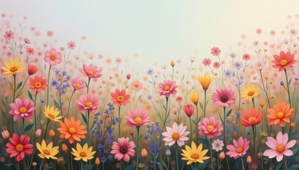 Obraz premium Colorful wildflowers blooming in a sunny meadow