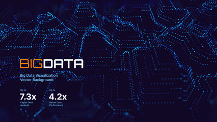 Digital Big Data Flow Vector Background. Big Data Technology Lines. Abstract Science Technology Illustration. Big Data Neural Network Background Concept. AI Visualization Concept. Vector.