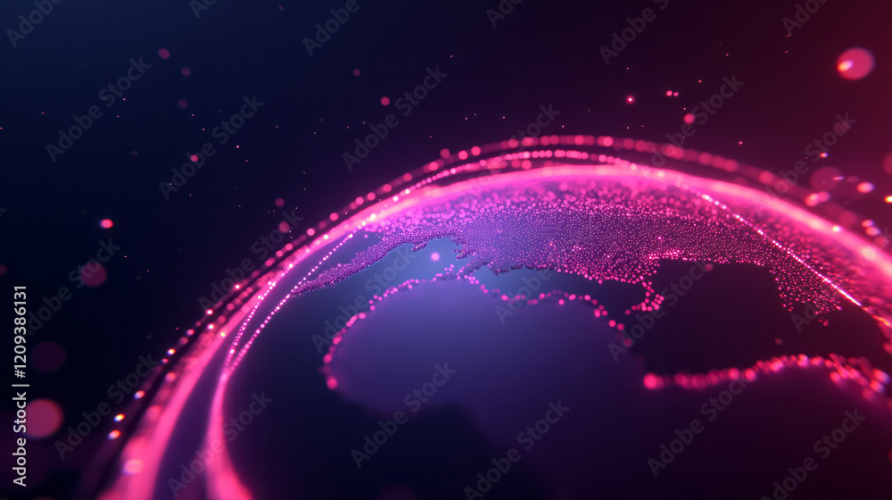 Poster a vibrant rendering of a global network with curved lines connecting points across a 3d globe,